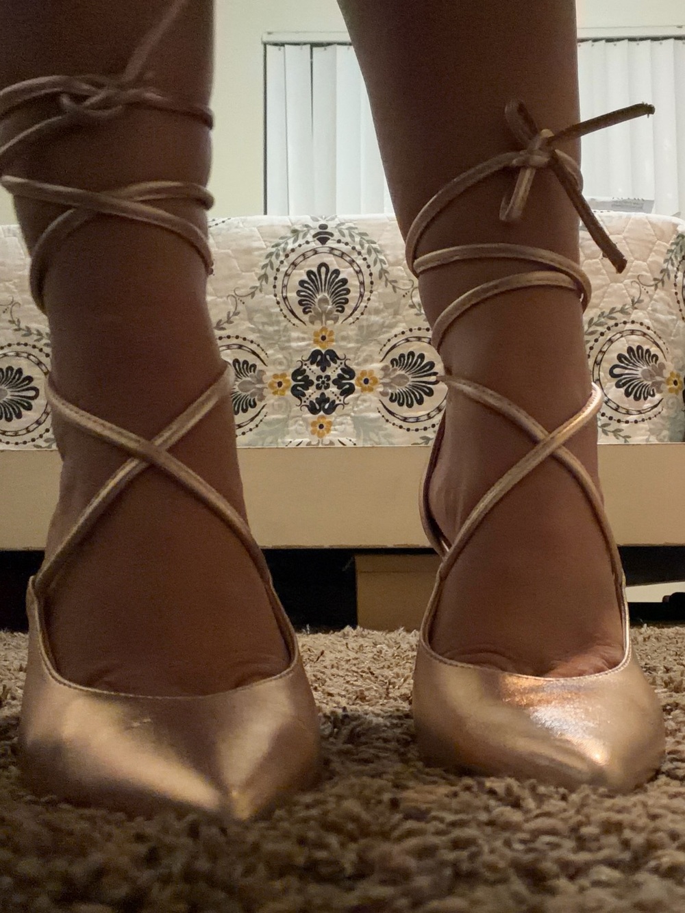Nine West Metallic Rose Gold Lace-Up Pointed Toe Heels